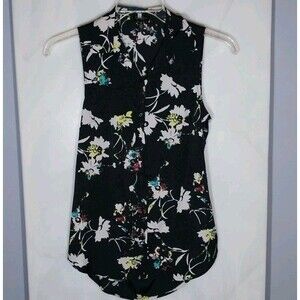 Jessica Simpson Sleeveless Top Sz S Black Floral Button Up Open Back Tunic Boho